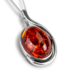 Classic Handmade Cognac Amber and Silver Necklace - Natural Designer Gemstone