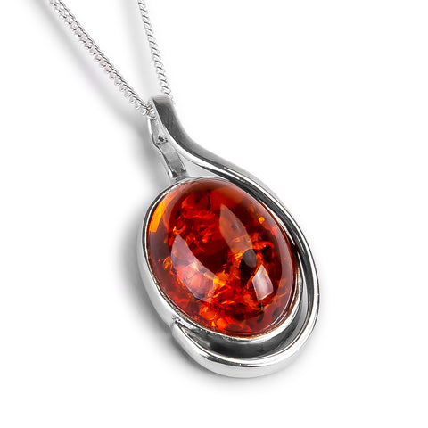 Classic Handmade Cognac Amber and Silver Necklace - Natural Designer Gemstone
