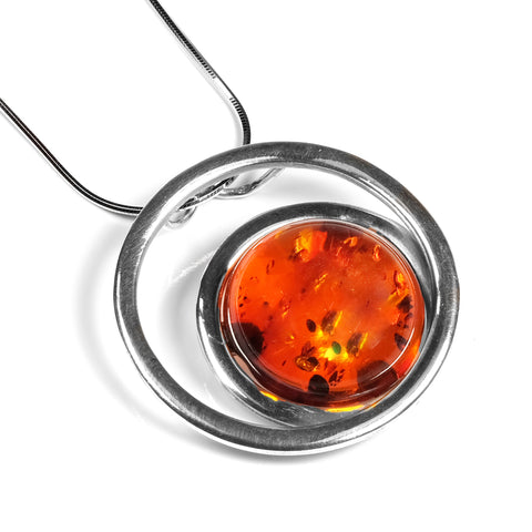 Contemporary Baltic Amber and Silver Necklace - Natural Designer Gemstone