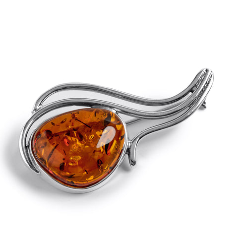 Baltic Amber & Silver Brooch - Natural Designer Gemstone