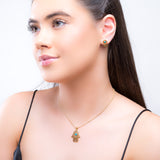 Hamsa Hand Necklace in Silver with 24ct Gold & Turquoise