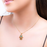 Hamsa Hand Necklace in Silver with 24ct Gold & Turquoise