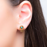 Hamsa Hand Stud Earrings in Silver with 24ct Gold & Turquoise