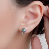Hamsa Hand Stud Earrings in Silver and Turquoise