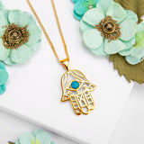 Hamsa Hand Necklace in Silver with 24ct Gold & Turquoise
