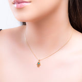 Miniature Hamsa Hand Necklace in Silver with 24ct Gold & Turquoise