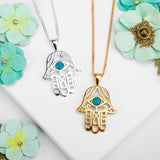 Hamsa Hand Necklace in Silver with 24ct Gold & Turquoise