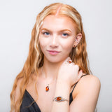 Small Round Stud Earrings in Silver and Cognac Amber