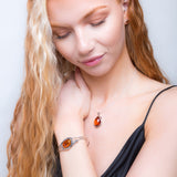 Feather Design Bangle in Silver and Cognac Amber