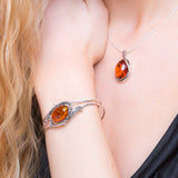 Feather Design Bangle in Silver and Cognac Amber