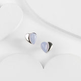 Miniature Heart Earrings in Silver and Blue Lace Agate