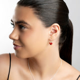 Heart Drop Earrings in Silver and Red Horn Coral