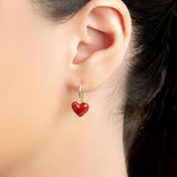Heart Drop Earrings in Silver and Red Horn Coral