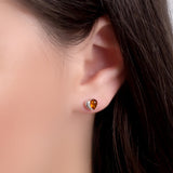 Miniature Heart Stud Earrings in Silver and Amber