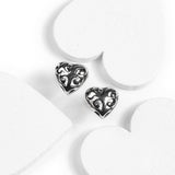 Decorative Heart Stud Earrings in Silver