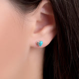 Miniature Heart Stud Earrings in Silver and Turquoise