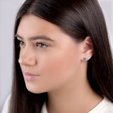 Miniature Heart Stud Earrings in Silver and Turquoise