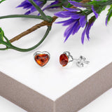 Sweet Heart Stud Earrings in Silver and Amber