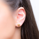 Decorative Heart Stud Earrings in Silver with 24ct Gold