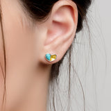 Heart Stud Earrings in Silver, Turquoise and Yellow Amber