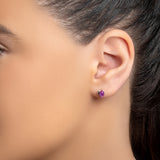 Miniature Heart Earrings in Silver and Amethyst