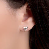 Floating Heart Stud Earrings in Silver