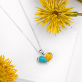 Cute Heart Necklace in Silver, Turquoise and Yellow Amber