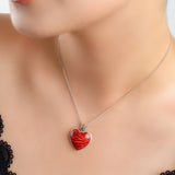 Heart Shaped Red Horn Coral Necklace - Natural Designer Gemstone