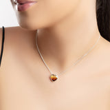 Heart Necklace in Silver & Sunset Amber