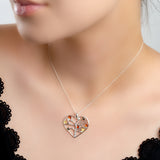 Symbol of Love Heart Necklace in Silver and Cognac, Green and Yellow Amber