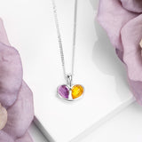 Cute Heart Necklace in Silver, Amethyst and Yellow Amber