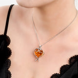 Heart Shape Baltic Amber and Silver Necklace - Natural Designer Gemstone