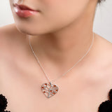Symbol of Love Heart Necklace in Silver and Amber