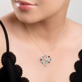 Symbol of Love Heart Necklace in Silver, Turquoise and Cherry Amber