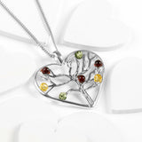 Symbol of Love Heart Necklace in Silver and Cognac, Green and Yellow Amber