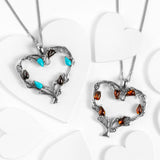Tree of Love Heart Necklace in Silver and Cognac Amber