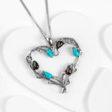 Tree of Love Heart Necklace in Silver, Turquoise and Cherry Amber