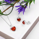 Sweet Heart Stud Earrings in Silver and Amber