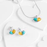 Heart Stud Earrings in Silver, Turquoise and Yellow Amber