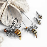 Small Hornet Bee Necklace in Silver and Amber
