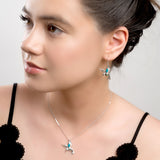 Hummingbird Hook Earrings in Silver, Green Amber and Turquoise