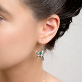 Hummingbird Hook Earrings in Silver, Green Amber and Turquoise