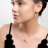 Hovering Hummingbird Necklace in Silver, Green Amber and Turquoise