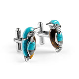 Kingfisher Bird Cufflinks in Silver, Turquoise and Amber
