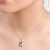 Miniature Kingfisher Bird Necklace in Silver, Turquoise and Amber