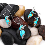 Large Kingfisher Bird Necklace in Silver, Turquoise and Amber