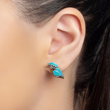 Kingfisher Bird Stud Earrings in Silver, Turquoise and Amber