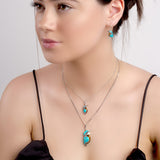Miniature Kingfisher Bird Necklace in Silver, Turquoise and Amber