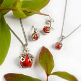 Large Ladybird Necklace in Silver and Coral