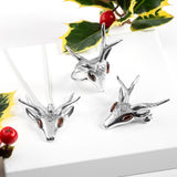 Large Stag Head Necklace in Silver and Amber